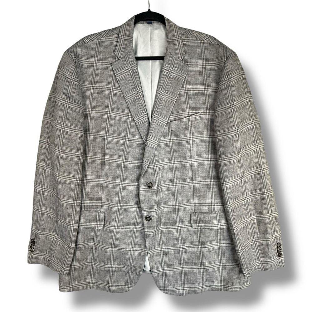 Jos. A. Bank 1905 Tailored Fit 100% Linen Blazer Glen Check Plaid Mens 46R Gray - Picture 2 of 10